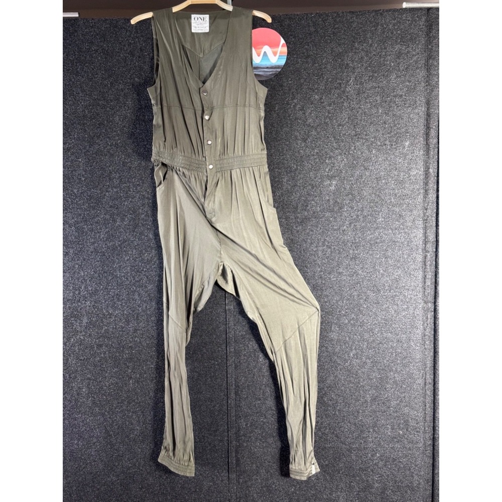 One Teaspoon Diego Safari Jumpsuit Womens M Green Sleeveless Harem V Neck Knit